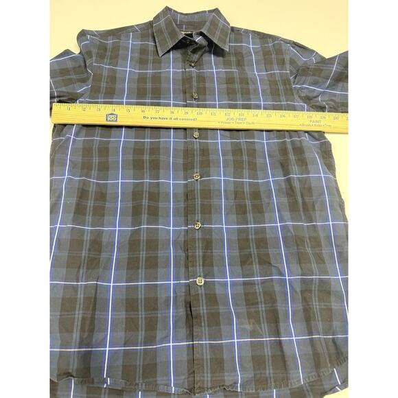 Michael Kors Men's Blue Checkerd Tailored Fit Short Sleeve Button Down Plaid - Picture 4 of 6